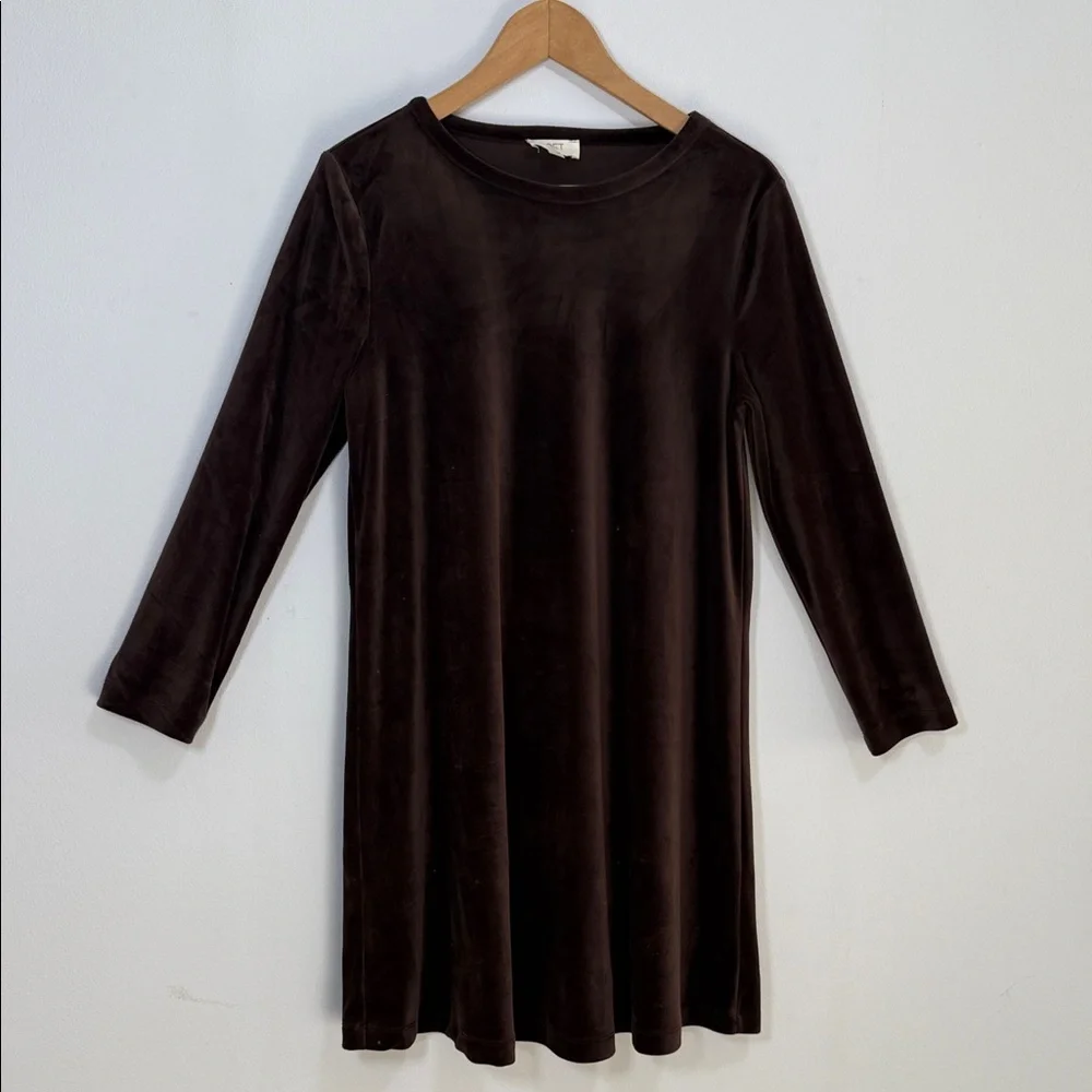 LOFT Outlet Brown Velour Swing Dress Long Sleeve A Line Stretch Velvet‎ M